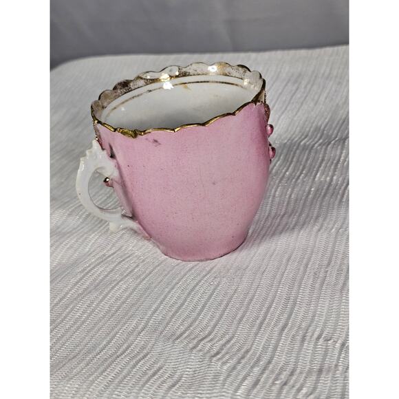 Vintage Ornate Pink & Gold Porcelain Demitasse Cup Hand-Painted Floral Design! - Picture 6 of 10